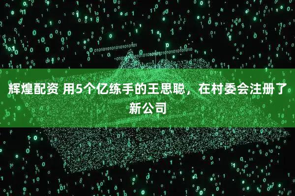 辉煌配资 用5个亿练手的王思聪，在村委会注册了新公司